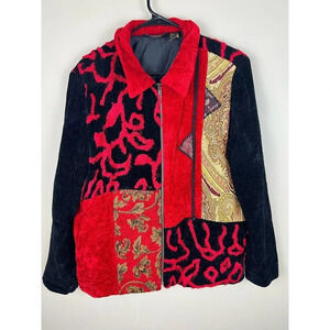 Alex Kin Coat Vintage Patchwork Velvet Red and Black Jacket Women’s Large